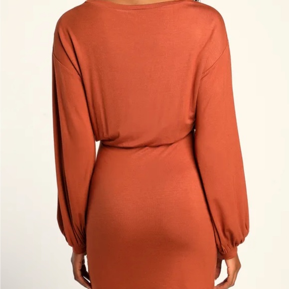 Lulus Casual Charmer Rust Orange Long Sleeve Bodycon Mini Dress - Picture 4 of 5